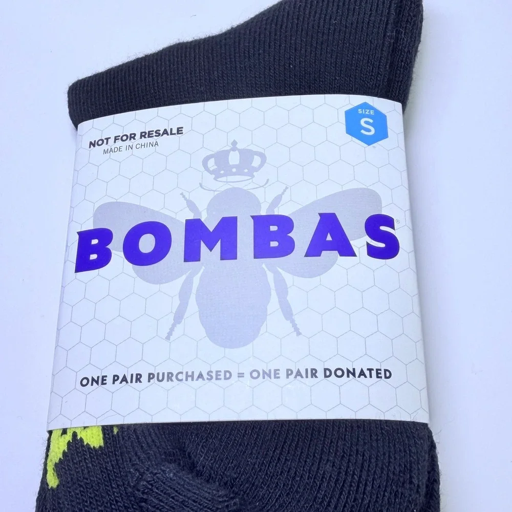 Bombas Kids Small 4 Pair Pack Black Crew Socks Blue Orange Lime Stripe New‎